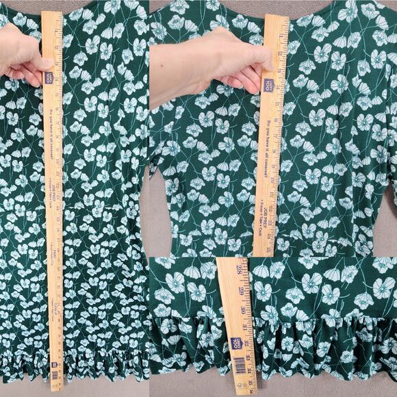 Gina Tricot Dress sz‎ M Women A Line Floral Green Faux Wrap Ruffle Hem Fairy - Picture 5 of 10